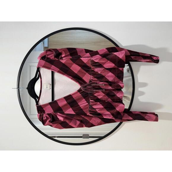 Maeve Tops - Maeve Plaid Velvet Babydoll Top in Pink Plaid Size Small